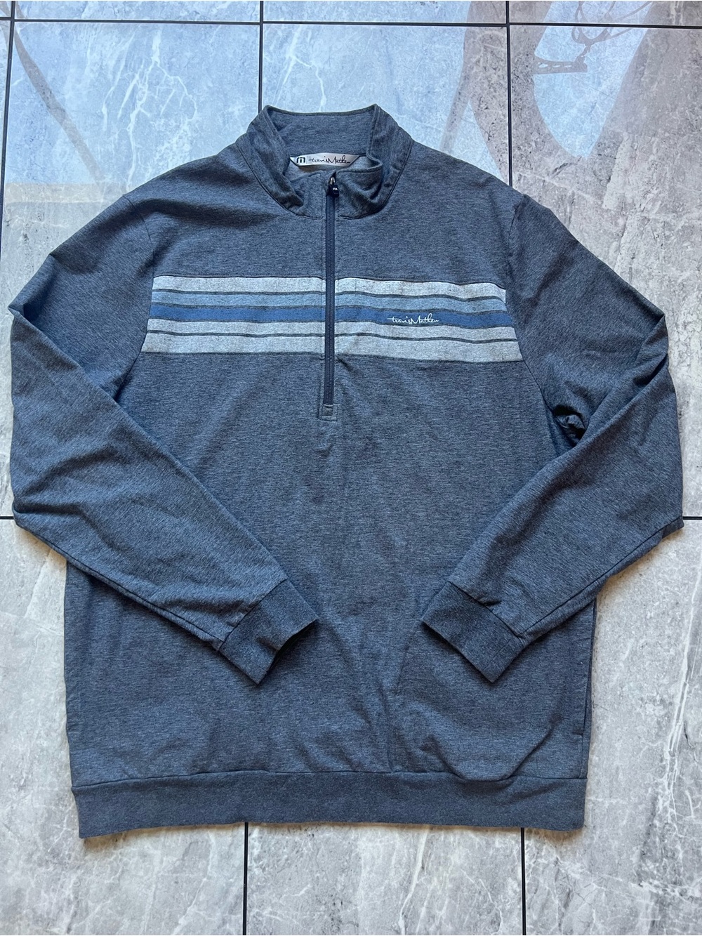 TravisMathew Mens Popchock 1/4Zip Pullover Heathered Gray Striped Golf Jacket XL